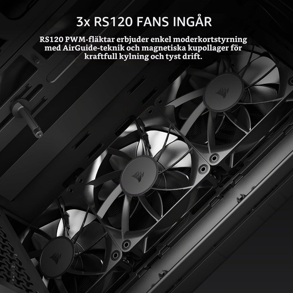 CORSAIR 3200D RS Mid Tower PC-Chassi – 3x RS120 PWM Fläktar Ingår – Svart