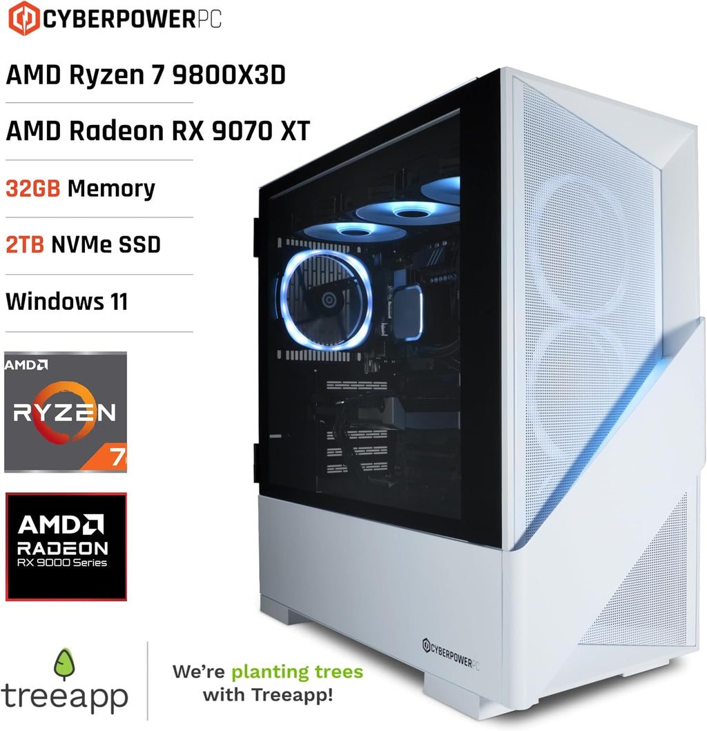 CYBERPOWERPC Luxe Gaming PC - AMD Ryzen 7 9800X3D, Nvidia RTX 5070 12GB, 32GB RAM, 1TB NVMe SSD, 650W 80+ PSU, Wi-Fi, Refrigeración a Liquido CPU, Windows 11, V100R RGB