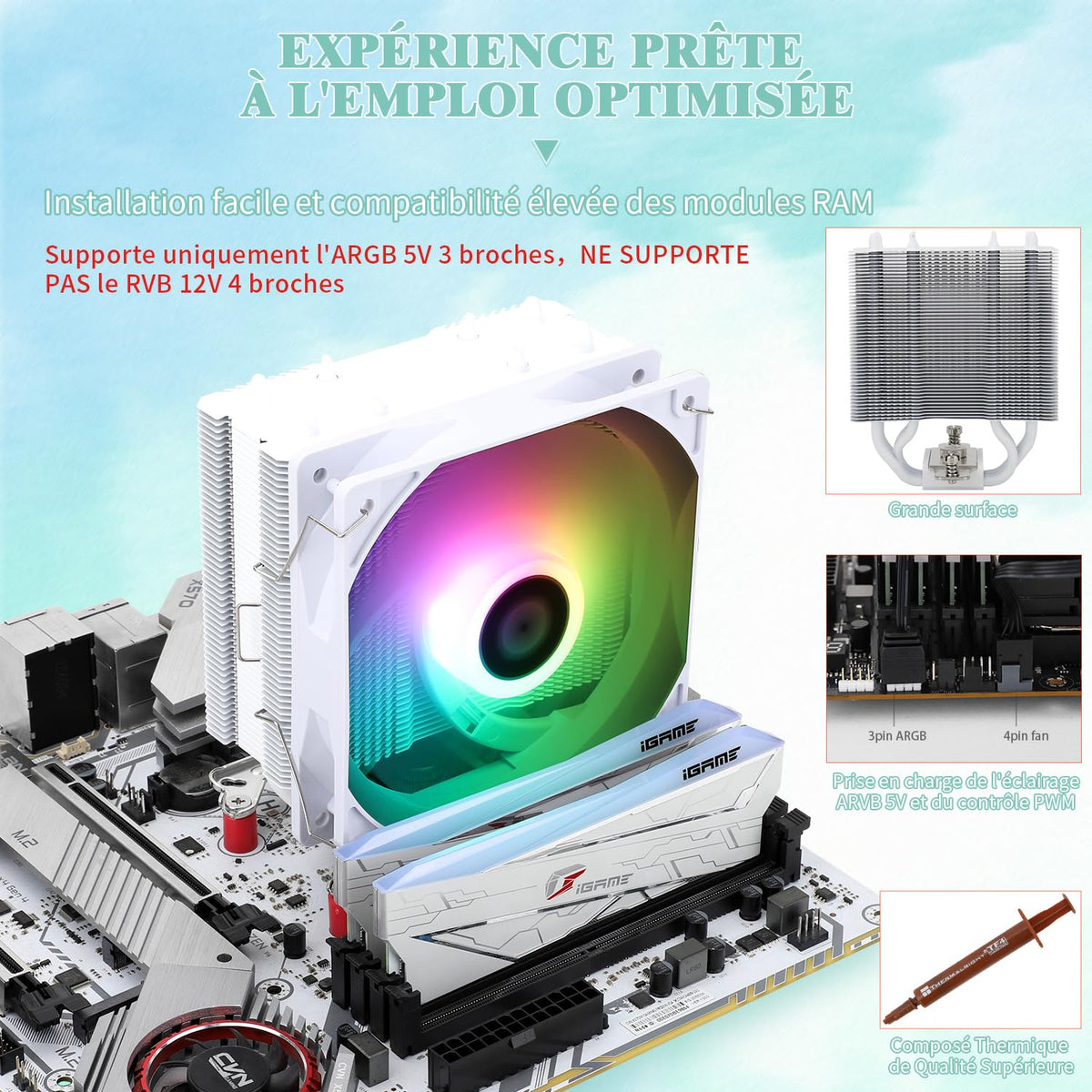 TR AssassinX120 SE vit ARGB CPU-luftkylare, 4 värmerör, TL-C12CW-S PWM Quiet Fan CPU-kylare med S-FDB-lager, för AMD AM4 AM5/Intel 1700/1150/1151/1200, PC-kylare