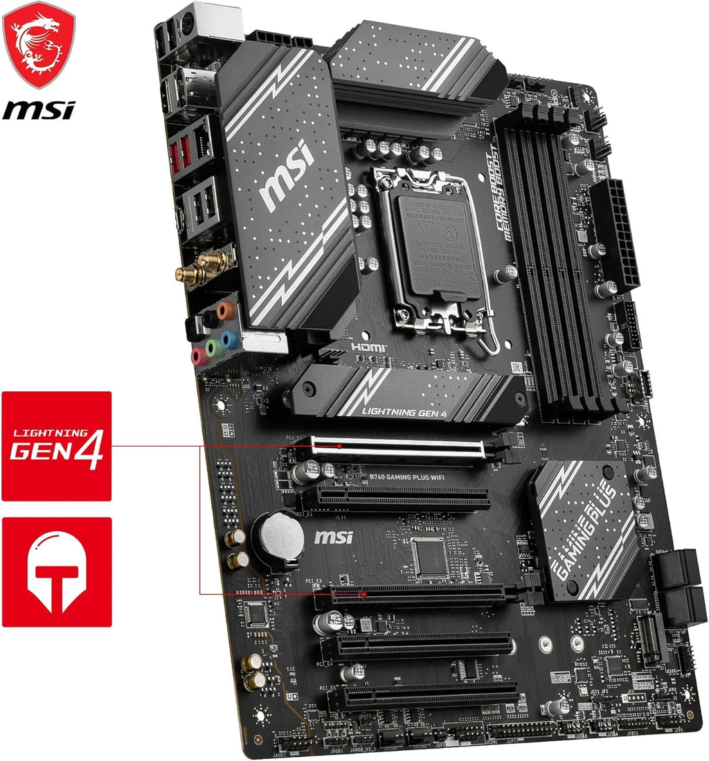 MSI PRO B760M-P DDR4 moderkort, Micro-ATX - Stöder Intel 12:e och 13:e generationens kärnprocessorer, LGA 1700 - DDR4 Memory Boost 4800+MHz/OC, PCIe 4.0 x16-kortplats, M.2 Gen4-kortplatser, olika