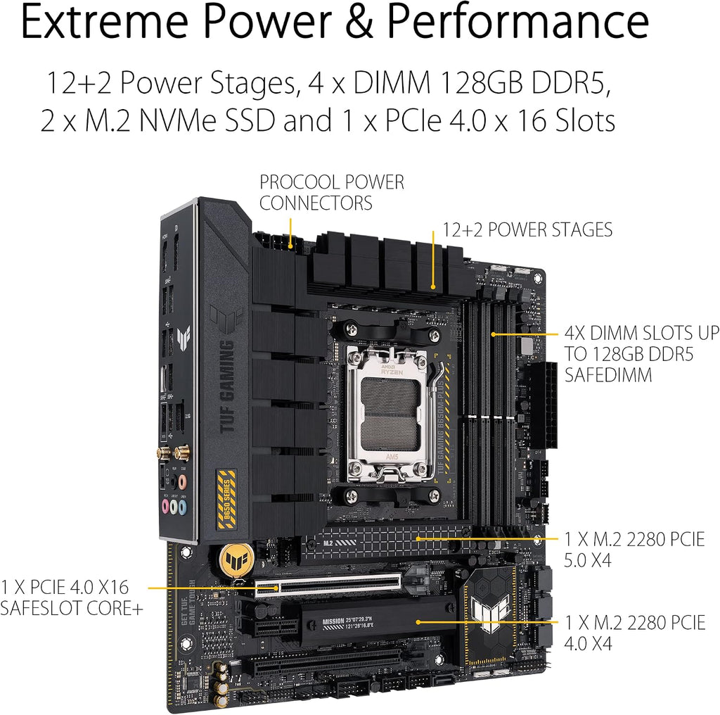 Asus TUF Gaming B450-Plus II moderkortsbas AM4 (ATX, AMD Ryzen, DDR4-minne, M.2, USB 3.1 Gen1+ Gen2, Aura Sync, Ai brusreducerande mikrofon)
