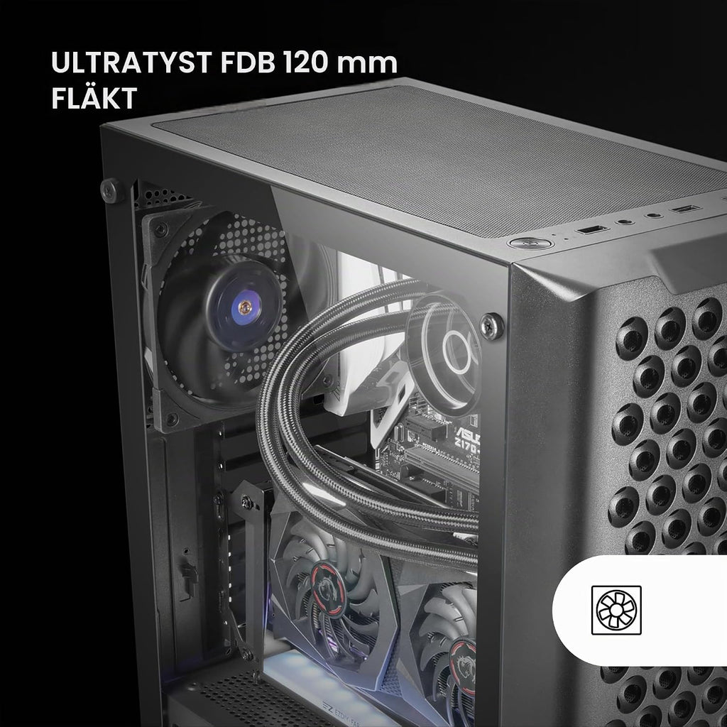 Mars Gaming MC-TITAN, Gamingkabinett RGB XXL ATX, Dubbel LED-Remsa och Främre ARGB-Belysning, Belysningshub + Fjärrkontroll, Kompatibel med ARGB Moderkort, Stöd för Vätskekylning, Svart