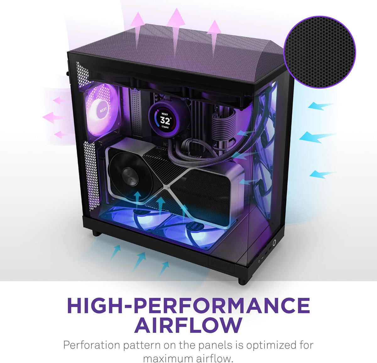 NZXT H6 RGB+ - Kompakt Dubbelkammare ATX PC-chassi - Vit