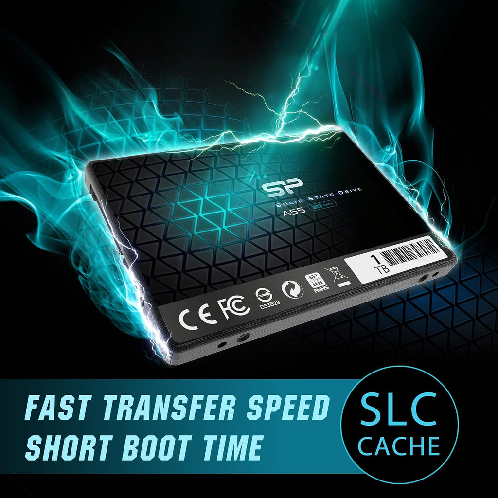 Silicon Power 256GB SSD 3D NAND A5X SLC Cache Performance Boost SATA III 2.5" Internal Solid State Drive SP256GBSS3A55S25AY
