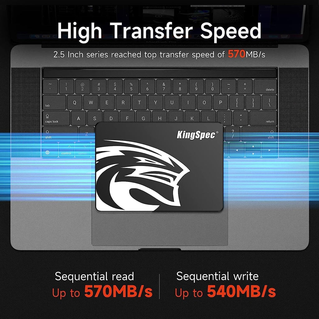 KingSpec 256GB 2,5" SATA SSD Hårddisk Intern SATA 3 Intern SSD 3D NAND Flash, kompatibel med stationär dator/bärbar dator