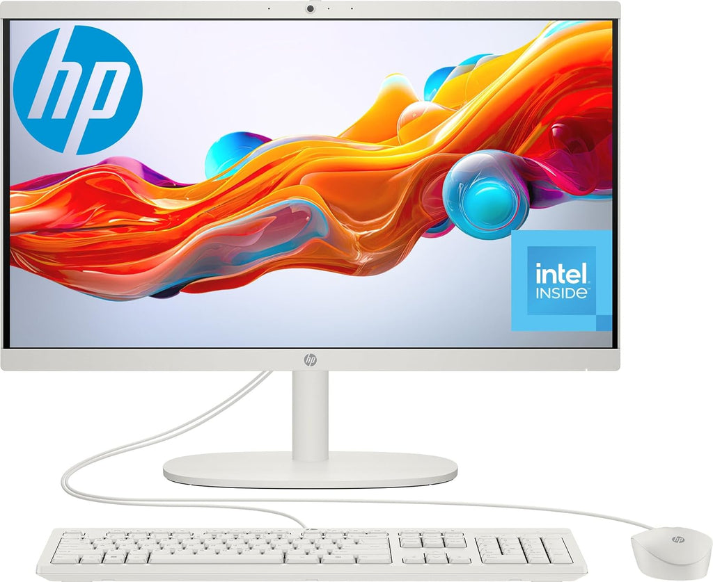 HP All-in-One 22-dg0038ns 21,5-tums dator (Intel N100, 8 GB RAM, 256 GB SSD, Intel UHD Graphics, FreeDos) – vitt – spanska Qwerty-tangentbord