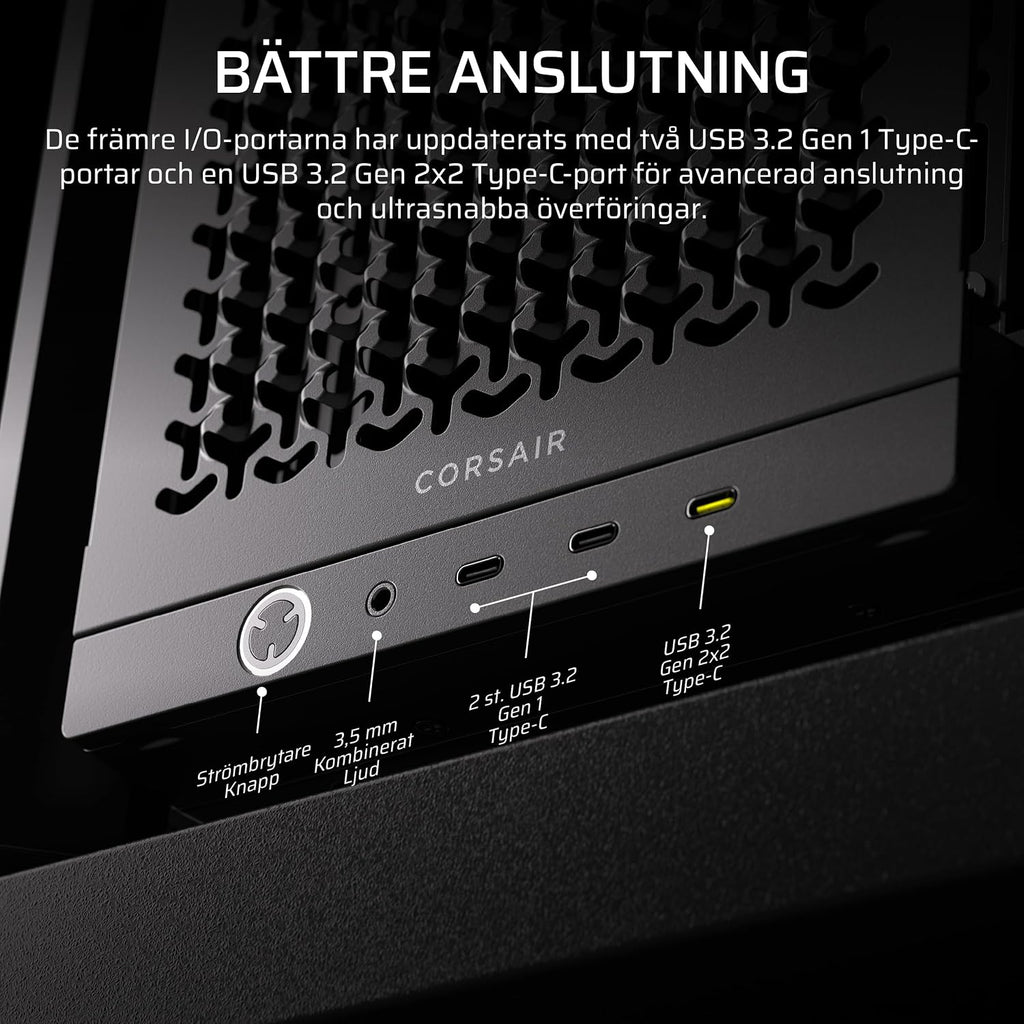 CORSAIR FRAME 4000D LCD RS ARGB Miditower-Datorchassi – XENEON EDGE 14,5-Tums LCD-Pekskärm - InfiniRail-Fläktmonteringssystem, 4x RS120 ARGB-Fläktar - Stöder Reverse-Connector Moderkort – Vit