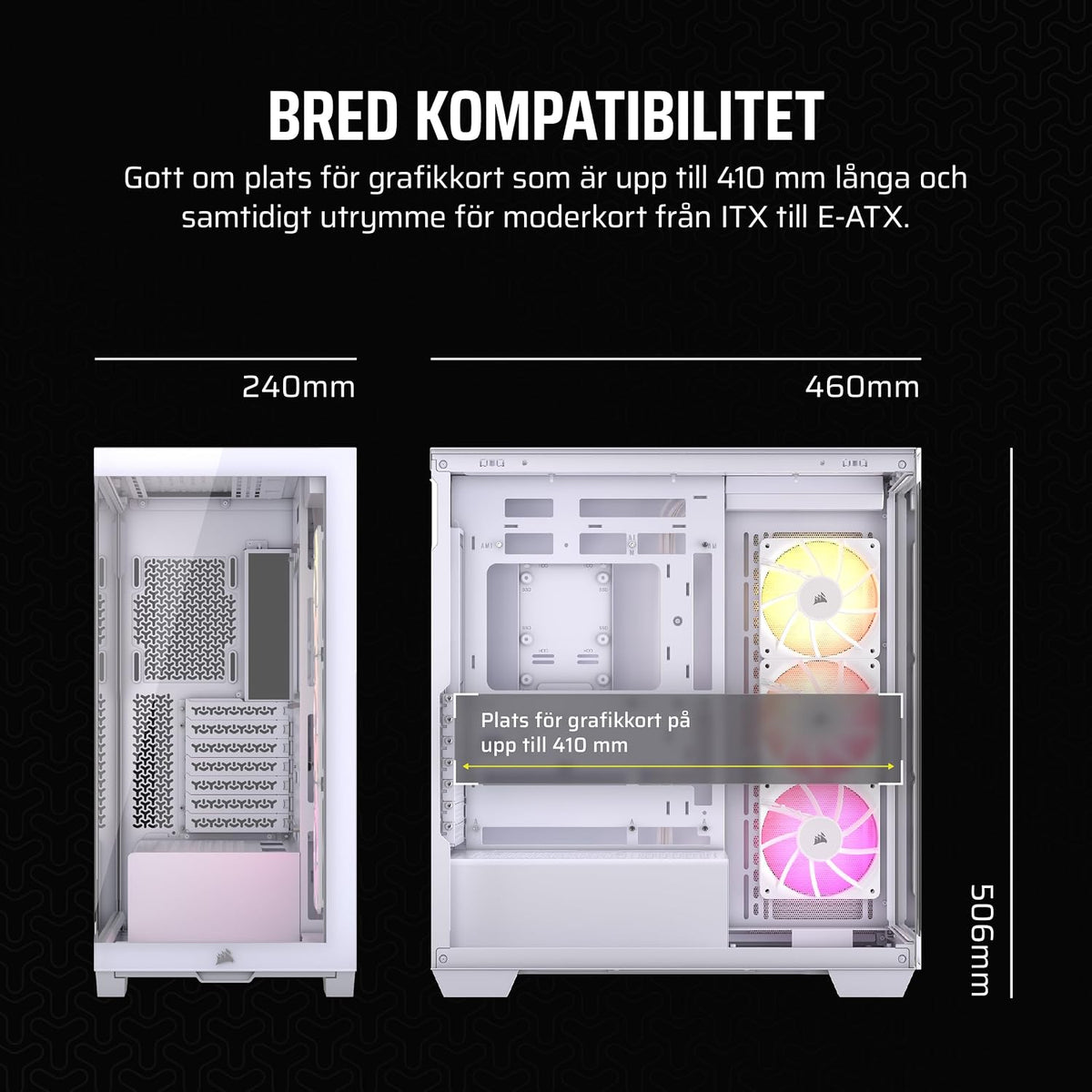 CORSAIR 3500X Mid-Tower ATX PC-Chassi Med Dubbla Kammare – Panoramabild i Härdat Glas - Kompatibel Med Moderkort Med Omvänd Anslutning – Inga Fläktar Inkluderade – Vit