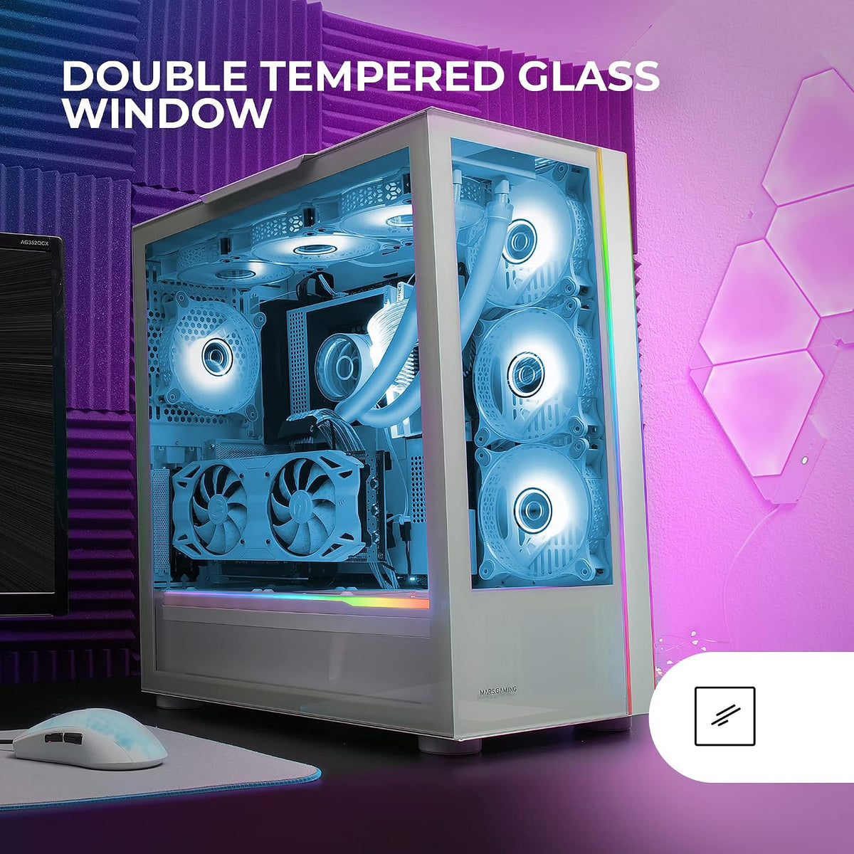 Mars Gaming MC-S1 svart, kompakt Micro-ATX Gaming PC-hölje, ARGB belysning 12 lägen, FRGB-fläkt, Full Side Window, MCS1