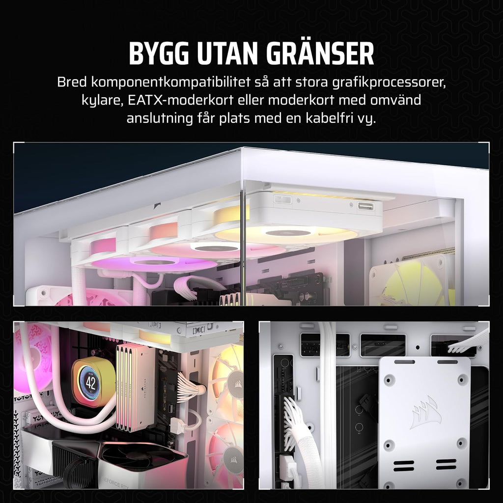 CORSAIR 3500X Mid-Tower ATX PC-Chassi Med Dubbla Kammare – Panoramabild i Härdat Glas - Kompatibel Med Moderkort Med Omvänd Anslutning – Inga Fläktar Inkluderade – Vit