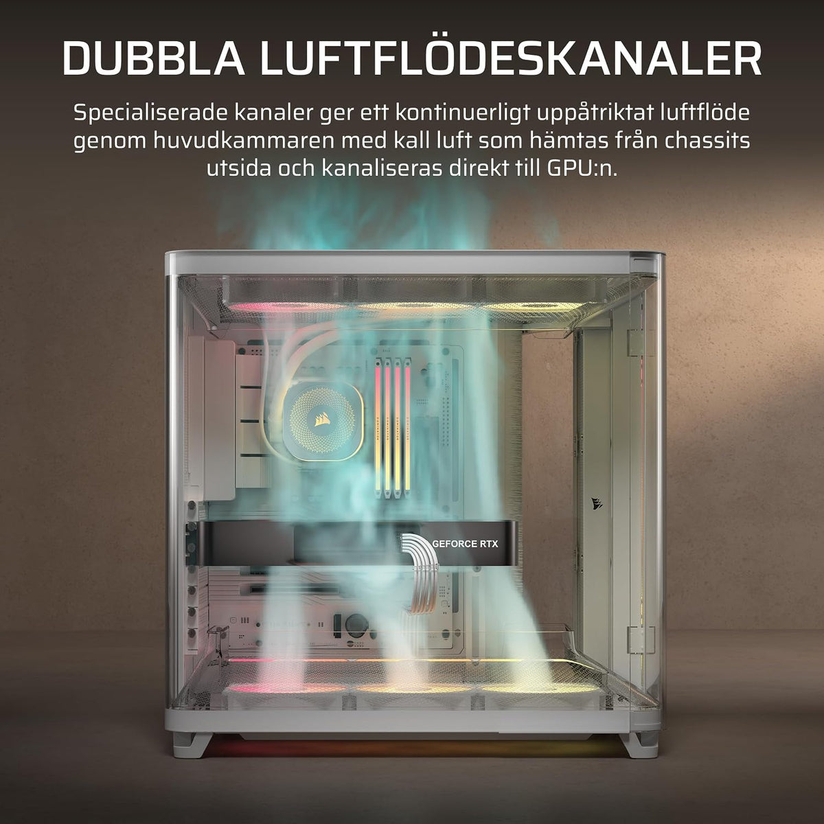 CORSAIR AIR 5400 RS-R ARGB Mid-Tower PCchassi Panoramaglasdesign Med Tre Kammare – 3x Förinstallerad RS120-R ARGB Omvänd Rotor, Isolerad 360mm AIOkammare, Omvänd Anslutning Moderkorts Stöd – Svart