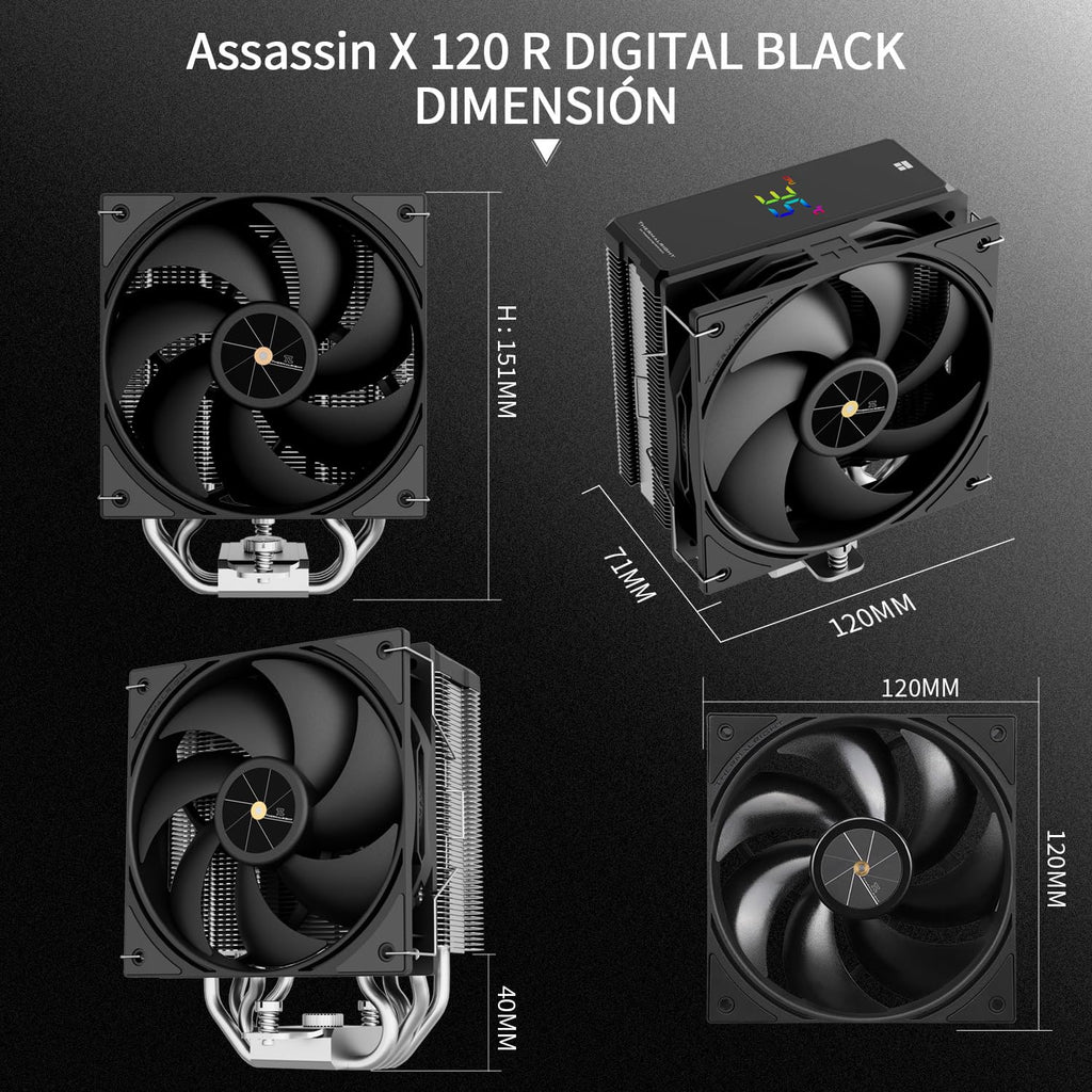 Thermalright Assassin X 120R svart digital CPU-kylare, topp digital skärm, kylfläns dator, stöd AM4/AM5, Intel LGA1851/1700/115X/1200