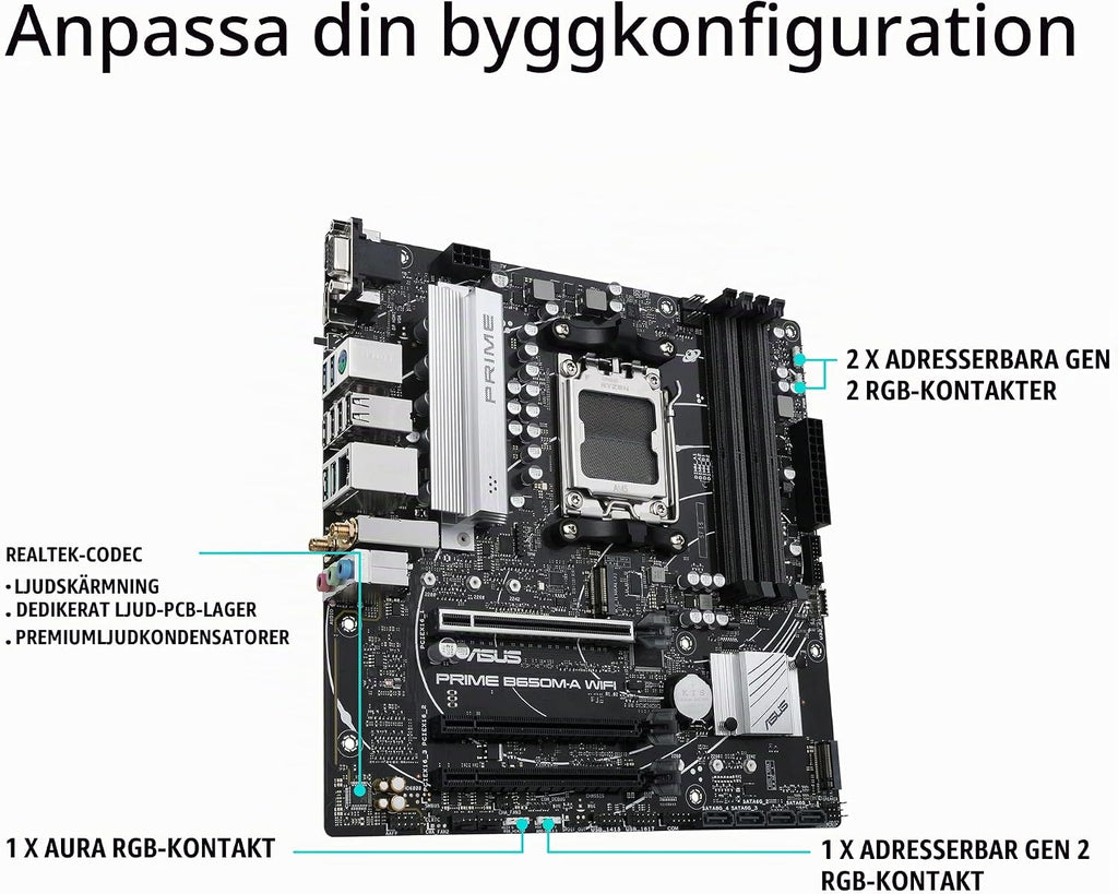 Asus TUF Gaming B450-Plus II moderkortsbas AM4 (ATX, AMD Ryzen, DDR4-minne, M.2, USB 3.1 Gen1+ Gen2, Aura Sync, Ai brusreducerande mikrofon)