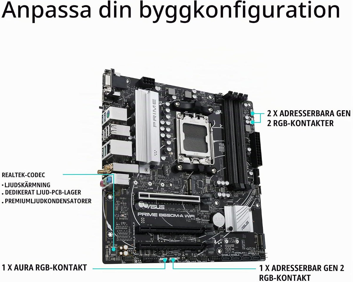 Asus TUF Gaming B450-Plus II moderkortsbas AM4 (ATX, AMD Ryzen, DDR4-minne, M.2, USB 3.1 Gen1+ Gen2, Aura Sync, Ai brusreducerande mikrofon)
