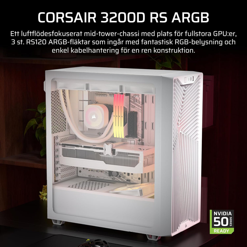CORSAIR 3200D RS ARGB Mid Tower PC-Chassi, 3x Fläktar Ingår – Svart