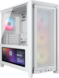 CORSAIR FRAME 4000D LCD RS ARGB Miditower-Datorchassi – XENEON EDGE 14,5-Tums LCD-Pekskärm - InfiniRail-Fläktmonteringssystem, 4x RS120 ARGB-Fläktar - Stöder Reverse-Connector Moderkort – Vit