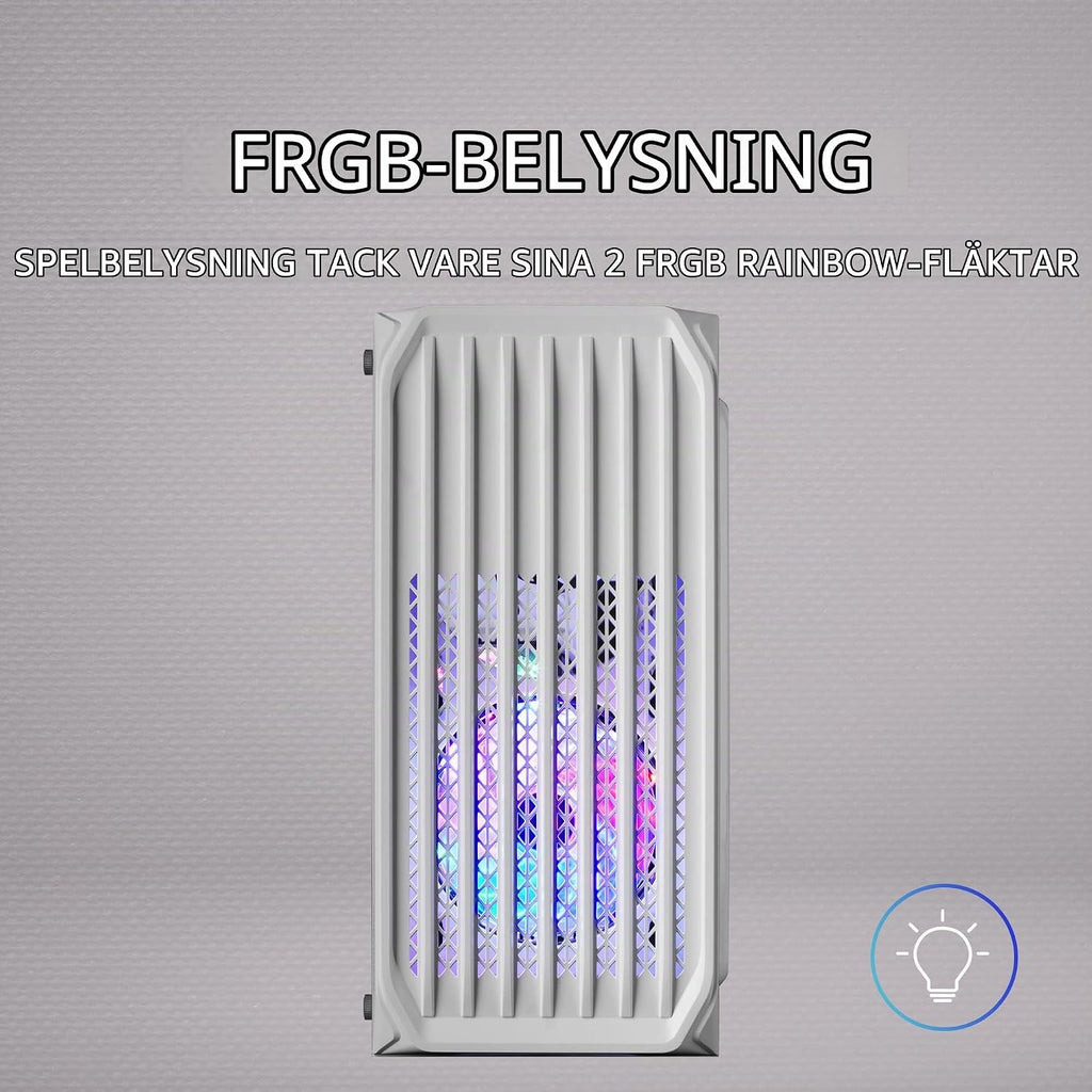 Mars Gaming MC-S2, ultrakompakt Micro-ATX PC-fodral, främre galler, 2x FRGB-fläktar, spelfodral för helsidofönster, stöder vätskekylning upp till 240 mm, vit