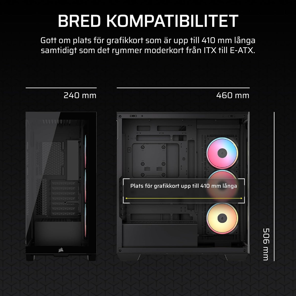 CORSAIR 3500X LX-R RGB Mid-Tower Datorchassi – 3 förinstallerade LX120-R RGB-fläktar, iCUE LINK Hub - Härdat glas, Plats 10x120 mm fläktar, Kompatibelt med moderkort för omvänd kontakt - Svart