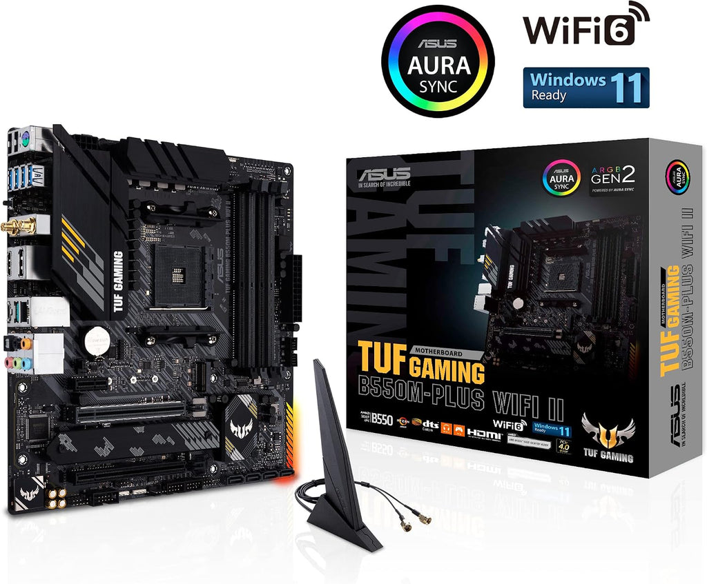 Asus TUF Gaming B450-Plus II moderkortsbas AM4 (ATX, AMD Ryzen, DDR4-minne, M.2, USB 3.1 Gen1+ Gen2, Aura Sync, Ai brusreducerande mikrofon)