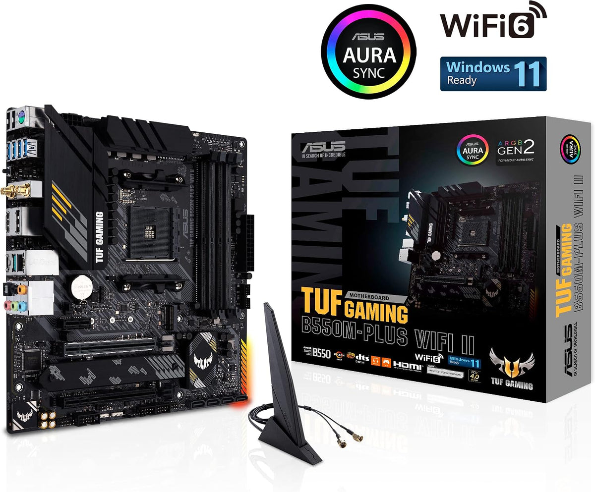 Asus TUF Gaming B450-Plus II moderkortsbas AM4 (ATX, AMD Ryzen, DDR4-minne, M.2, USB 3.1 Gen1+ Gen2, Aura Sync, Ai brusreducerande mikrofon)