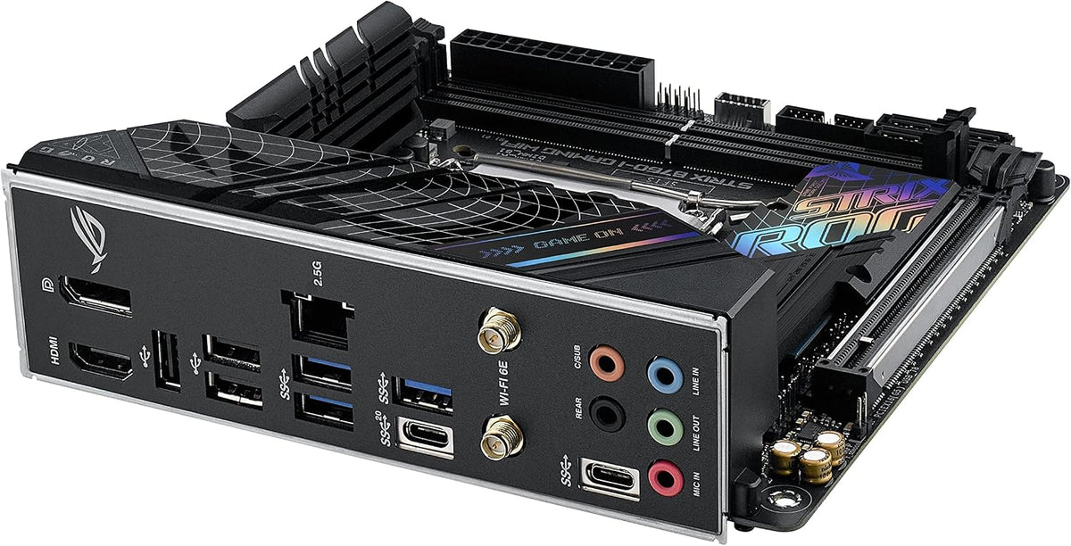 ASUS ROG Strix B760-I Gaming WiFi - Intel B760 LGA 1700 Mini ITX moderkort (DDR5, 8 + 1 DrMOS, PCIe 5.0, 2 x PCIe 4.0 M.2, wifi 6E, 2.5G Ethernet, USB 3.2 Gen 2 x 2 Type-C, Aura Sync RGB)