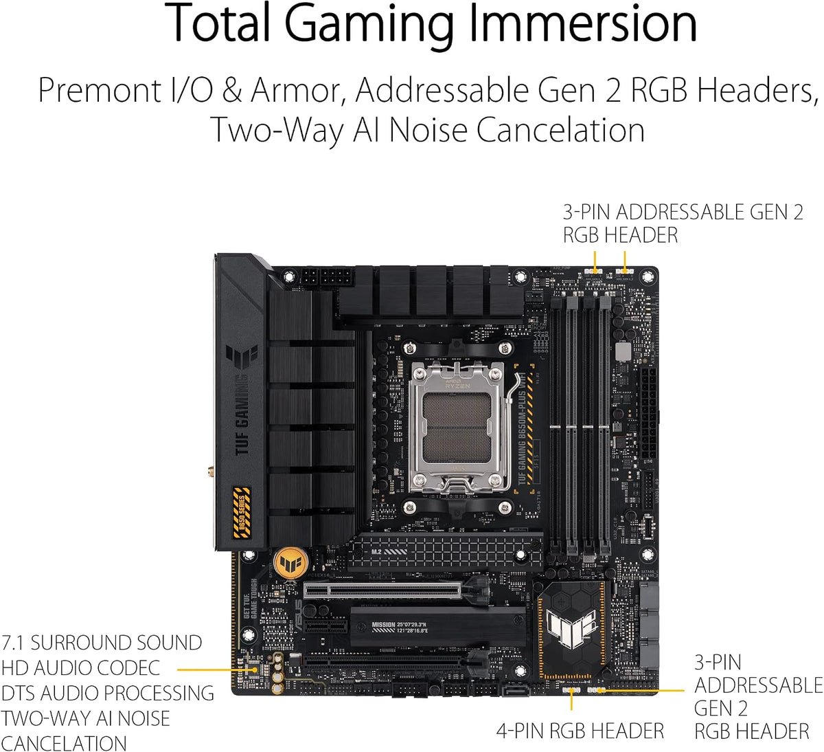 Asus TUF Gaming B450-Plus II moderkortsbas AM4 (ATX, AMD Ryzen, DDR4-minne, M.2, USB 3.1 Gen1+ Gen2, Aura Sync, Ai brusreducerande mikrofon)
