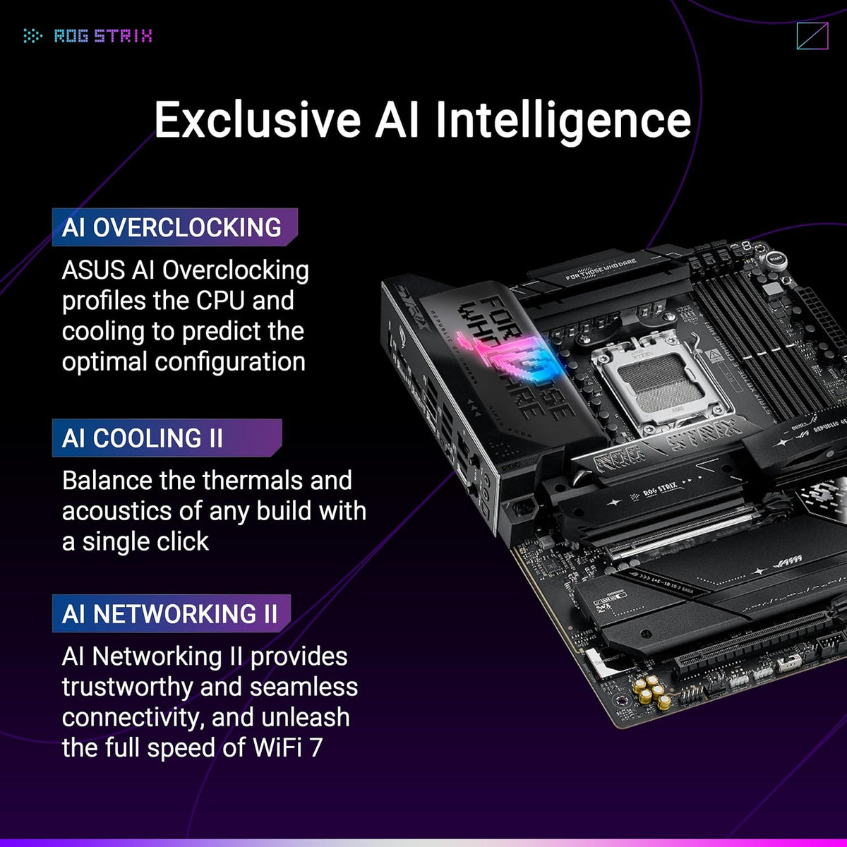 ASUS ROG Strix X870-A Gaming WiFi AMD-moderkort, 16+2 strömförsörjningssteg, DDR5-plats, fyra M.2-platser, PCIe 5.0, nästa generations GPU, WiFi 7, USB 20 Gbps med PD 3.0 upp till 30 W, Aura Sync