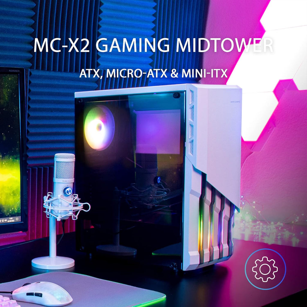 Mars Gaming MC-S1 svart, kompakt Micro-ATX Gaming PC-hölje, ARGB belysning 12 lägen, FRGB-fläkt, Full Side Window, MCS1