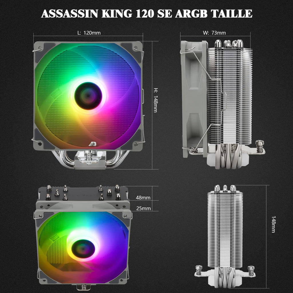 TR Assassin King 120 SE White ARGB CPU-luftkylare, 5 värmerör TL-C12CW-S PWM tyst CPU-kylare, för AMD AM4 AM5/Intel 1151/1150/1200/1700