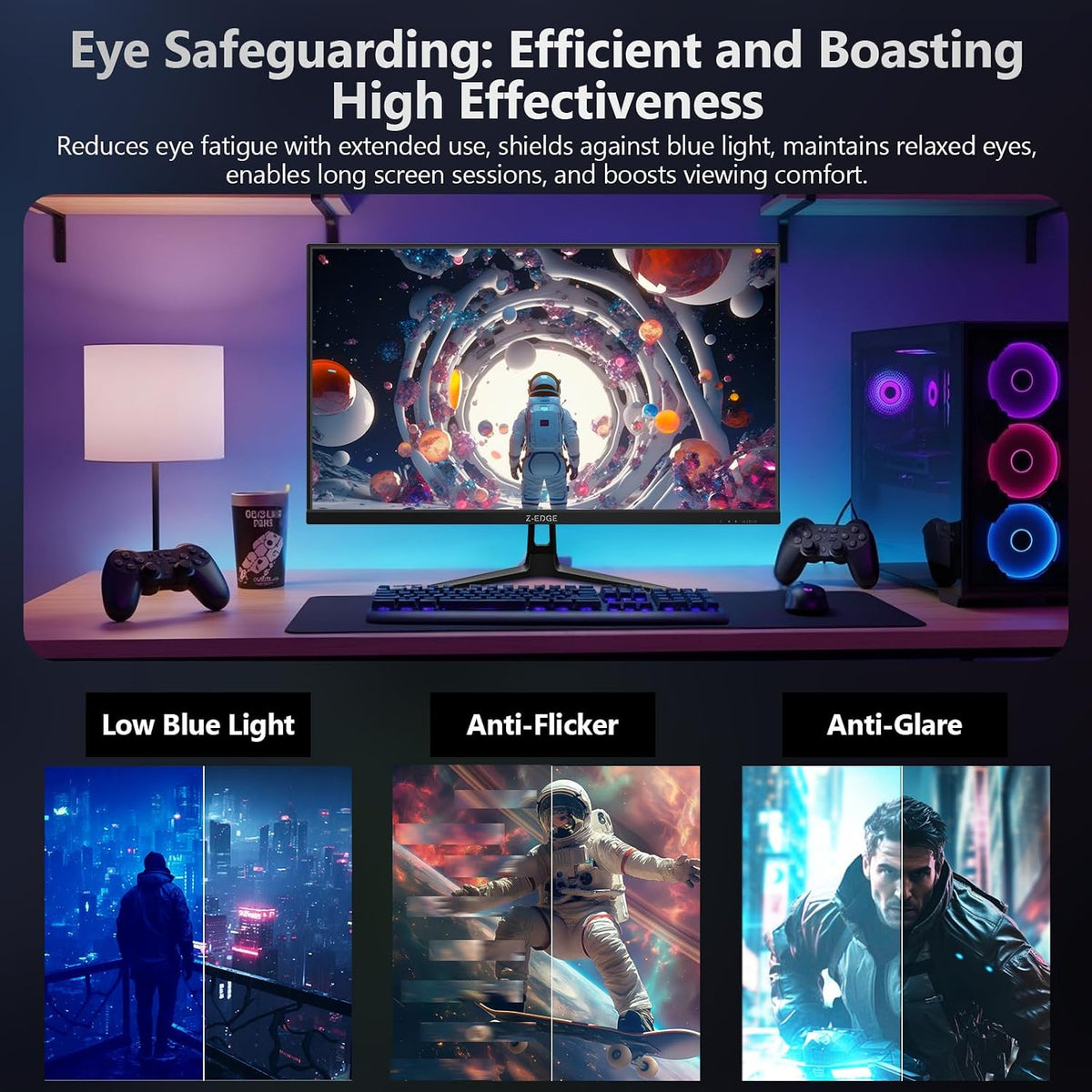 Z-Edge Gaming Datorskärm 27" 2K, Fast IPS, 180Hz/165Hz, 2560x1440, 94% DCI-P3, 1ms, FreeSync, 1,07M, Gaming Skärm Ultratunn Ram, Justerbar Lutning, 2×HDMI (144Hz), 2×DP1.4 (180Hz), VESA