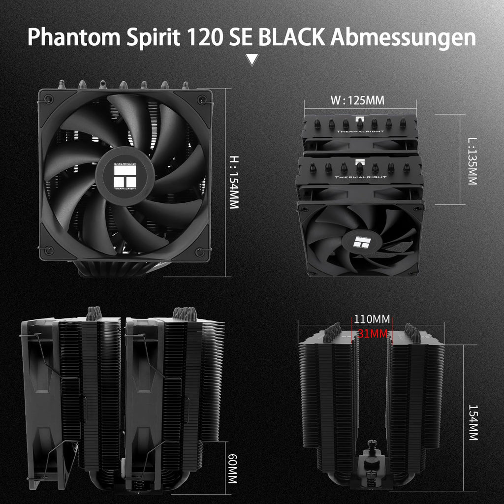 Thermalright Phantom SPIRIT120SE ARGB CPU-luftkylare, kylare med 7 värmerör, dubbla 120 mm TL-C12B-S V2 PWM-fläktar, AGHP 4.0 Tech., S-FDB-lager, för AMD AM4 AM5/Intel 1700/1150/1151/1200, stationär