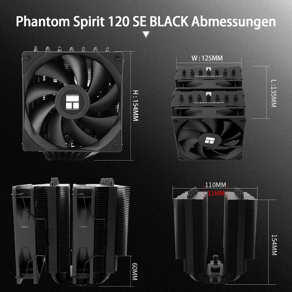 Thermalright Phantom SPIRIT120SE ARGB CPU-luftkylare, kylare med 7 värmerör, dubbla 120 mm TL-C12B-S V2 PWM-fläktar, AGHP 4.0 Tech., S-FDB-lager, för AMD AM4 AM5/Intel 1700/1150/1151/1200, stationär