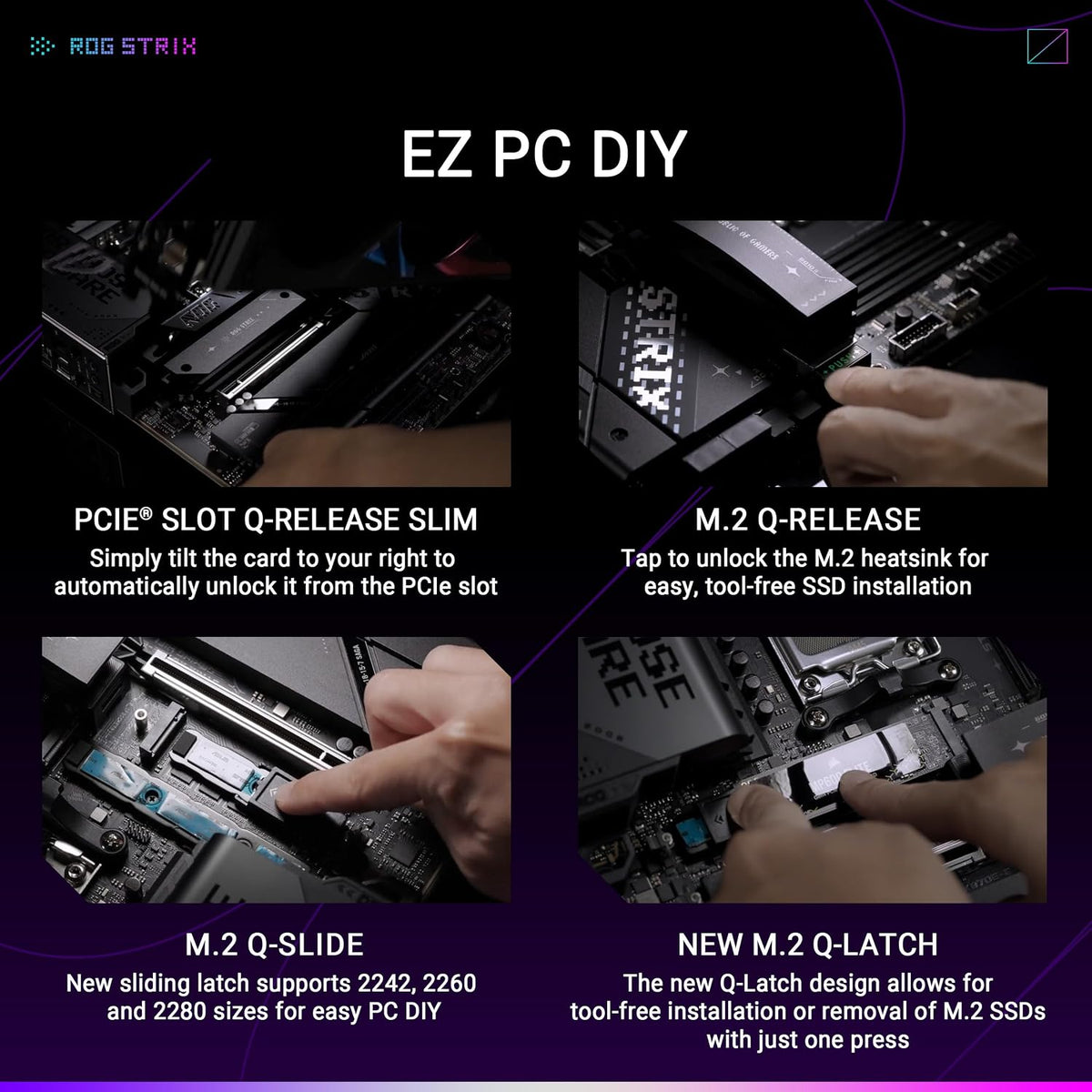 ASUS ROG Strix X870-A Gaming WiFi AMD-moderkort, 16+2 strömförsörjningssteg, DDR5-plats, fyra M.2-platser, PCIe 5.0, nästa generations GPU, WiFi 7, USB 20 Gbps med PD 3.0 upp till 30 W, Aura Sync