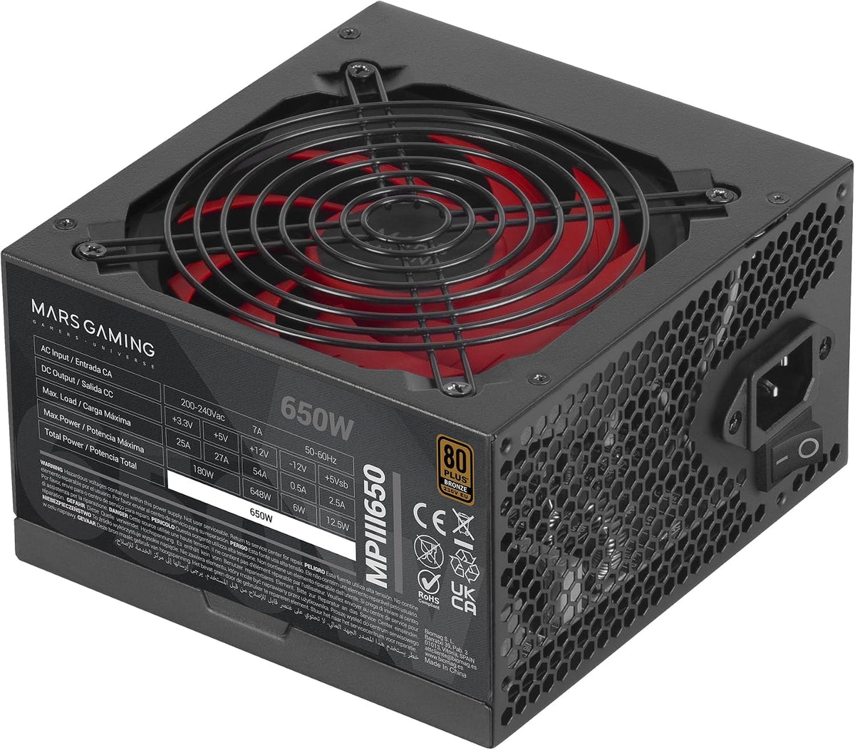 Mars Gaming MPIII650 ATX 650W Nätaggregat, 80 Plus Bronze, Svart