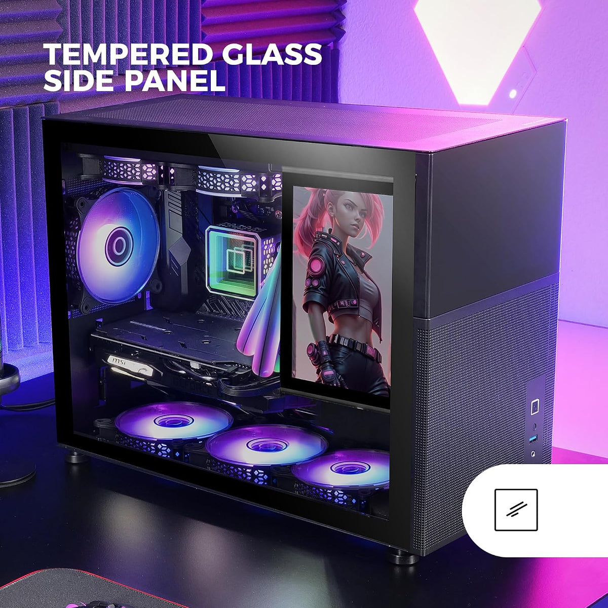 Mars Gaming MC-S1, ultrakompakt Micro-ATX PC-fodral, ARGB frontbelysning 12 lägen, FRGB-fläkt, spelfodral för helsidofönster, stöder vätskekylare upp till 120 mm, rosa