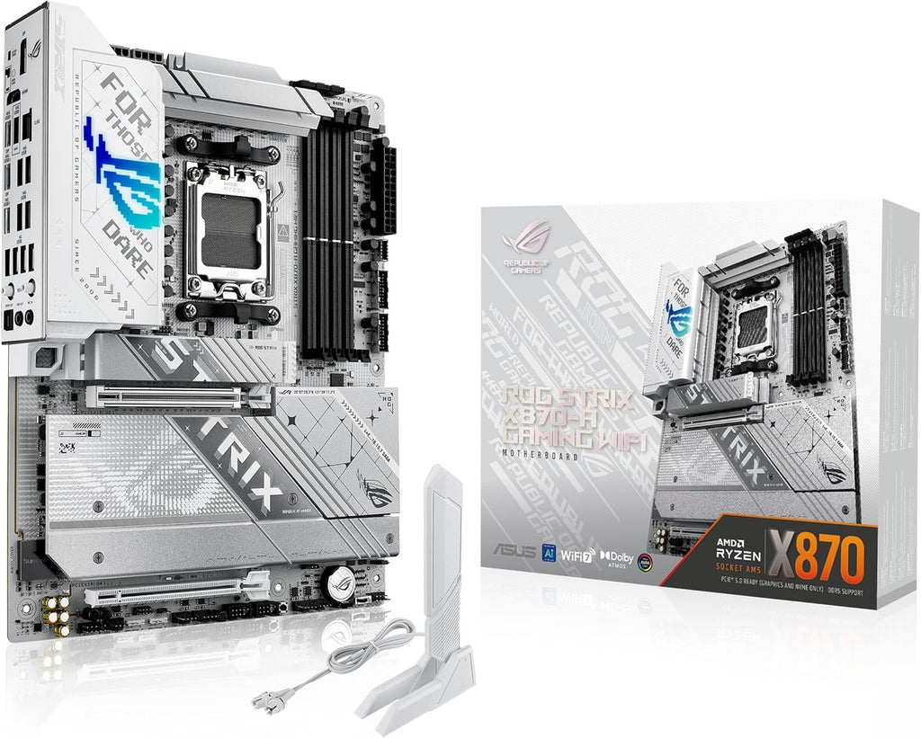 ASUS ROG Strix X870-A Gaming WiFi AMD-moderkort, 16+2 strömförsörjningssteg, DDR5-plats, fyra M.2-platser, PCIe 5.0, nästa generations GPU, WiFi 7, USB 20 Gbps med PD 3.0 upp till 30 W, Aura Sync