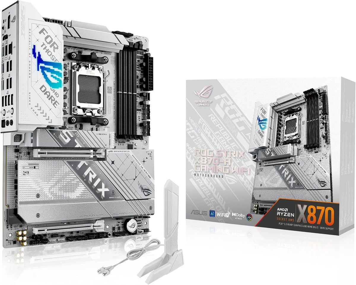 ASUS ROG Strix X870-A Gaming WiFi AMD-moderkort, 16+2 strömförsörjningssteg, DDR5-plats, fyra M.2-platser, PCIe 5.0, nästa generations GPU, WiFi 7, USB 20 Gbps med PD 3.0 upp till 30 W, Aura Sync