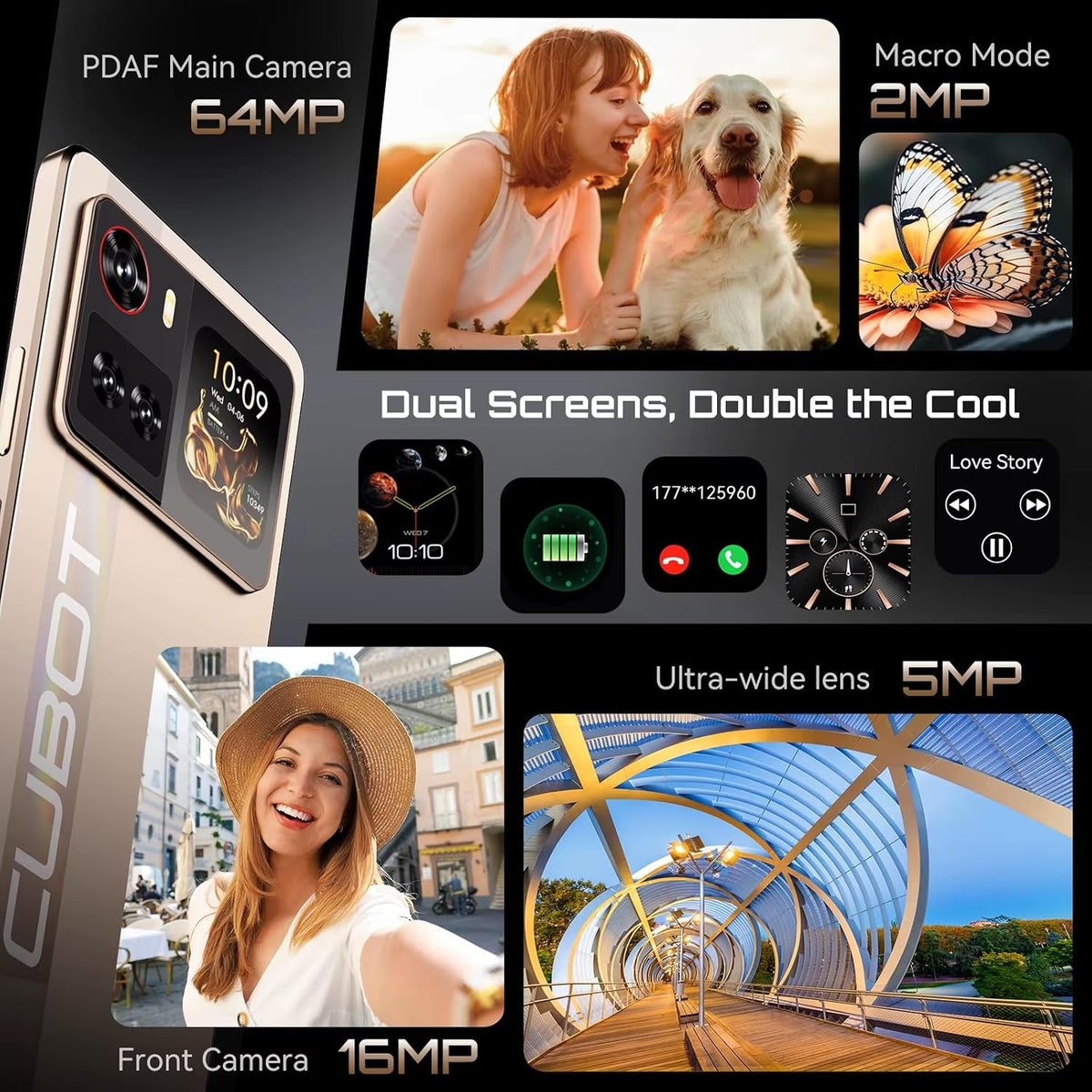 X100 5G - Smartphone 6.88" HD+ 120Hz, 16GB RAM (8GB+8GB Exp.), 256GB ROM, 64MP Kamera, Android 15, Dimensity 7025, Guld