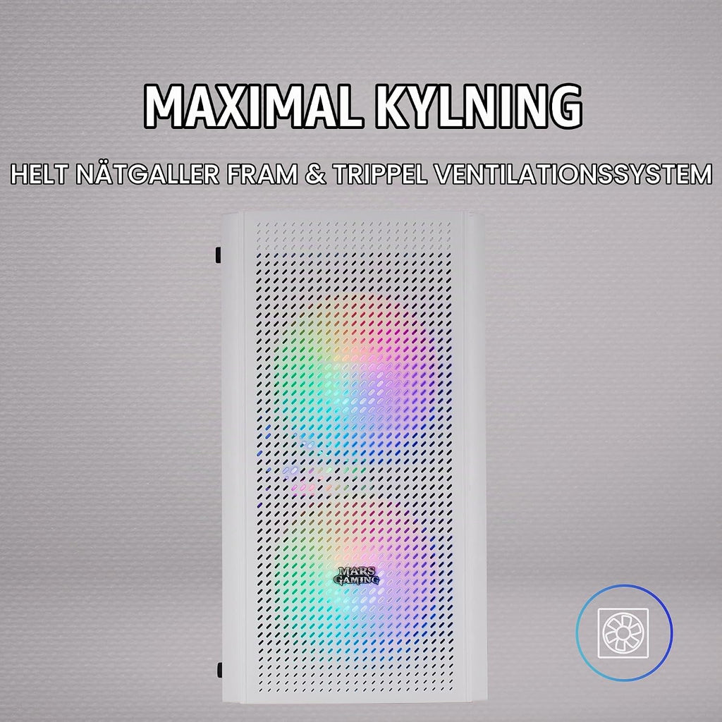 Mars Gaming MC300P rosa, Micro-ATX PC-hölje, härdat glas, meshfront, 3 x FRGB fläkt