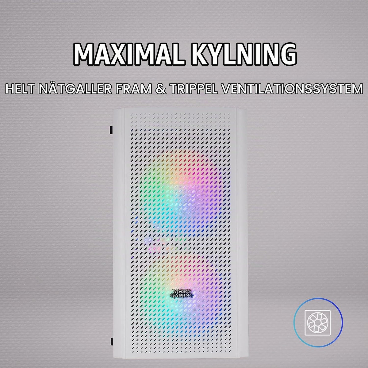 Mars Gaming MC300P rosa, Micro-ATX PC-hölje, härdat glas, meshfront, 3 x FRGB fläkt