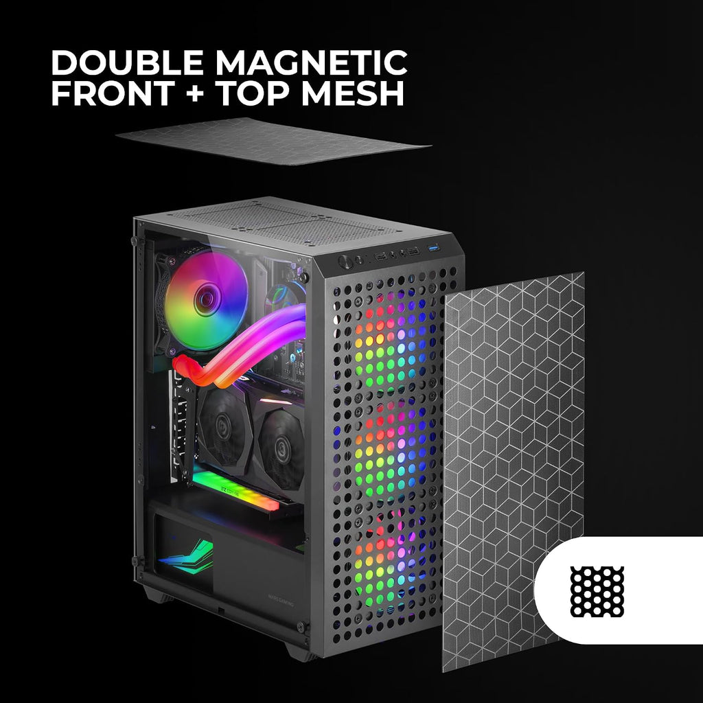 Mars Gaming MC-S1, ultrakompakt Micro-ATX PC-fodral, ARGB frontbelysning 12 lägen, FRGB-fläkt, spelfodral för helsidofönster, stöder vätskekylare upp till 120 mm, rosa