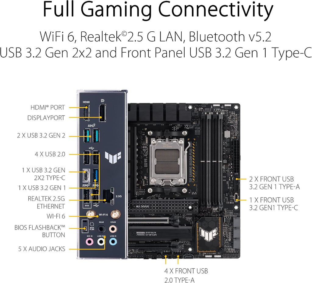 Asus TUF Gaming B450-Plus II moderkortsbas AM4 (ATX, AMD Ryzen, DDR4-minne, M.2, USB 3.1 Gen1+ Gen2, Aura Sync, Ai brusreducerande mikrofon)