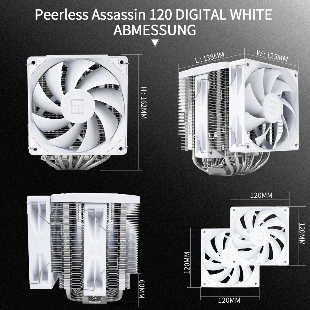 Thermalright Peerless Assassin 120 digital ARGB svart CPU-kylare, kylning med dubbla dörrar och dubbla fläktar, CPU-luftkylare, digital skärmskydd, för AM4/AM5, Intel LGA1851/1700/115X/1200