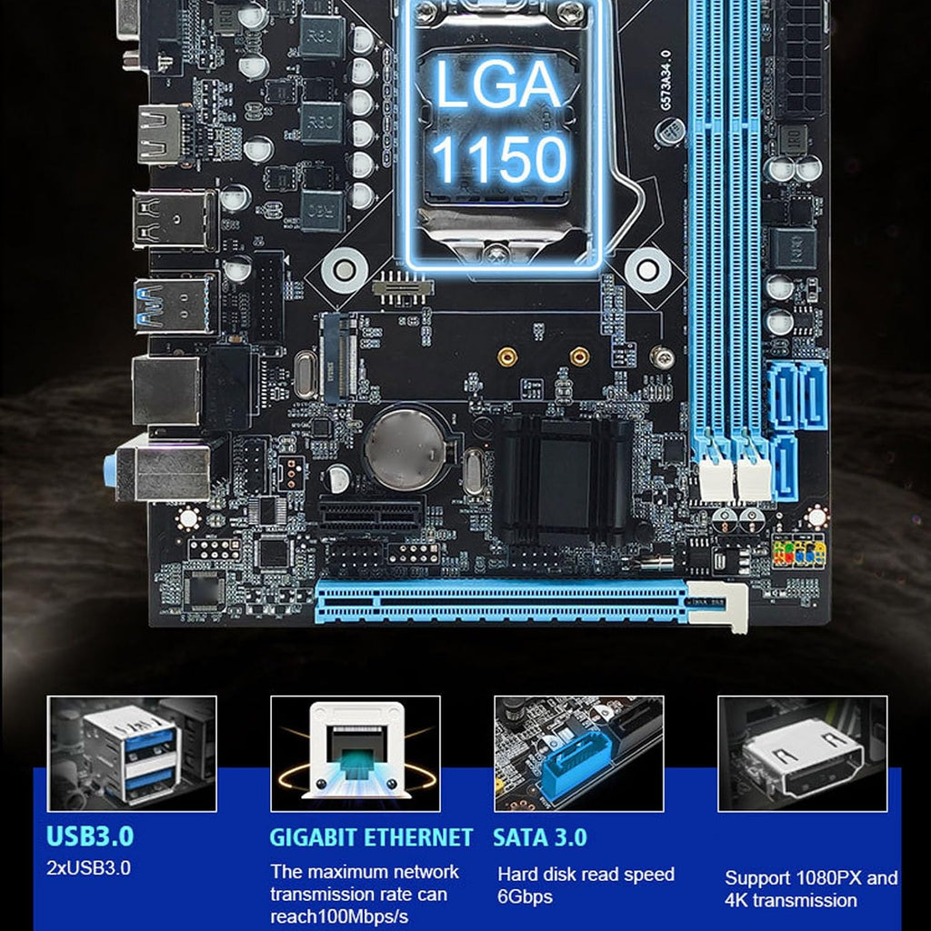 H81 Gaming Moderkort, LGA 1150 Micro ATX PC Moderkort, Dual Channel DDR3 M.2 NVMe NGFF PCIe Slot Stöd för Core I3 I5 I7 för E3 V3 för Celeron G-serien