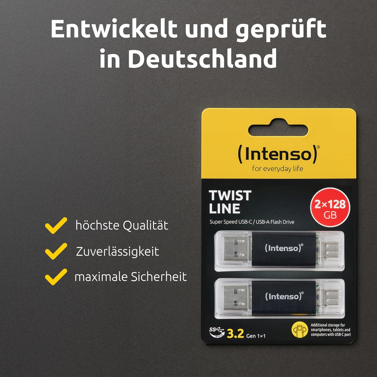 Intenso Twist Line Dual USB-minne 5 x 32 GB – Super Speed USB 3.2 Gen 1 x 1 med upp till 70 MB/s, USB-C och USB-A, antracit