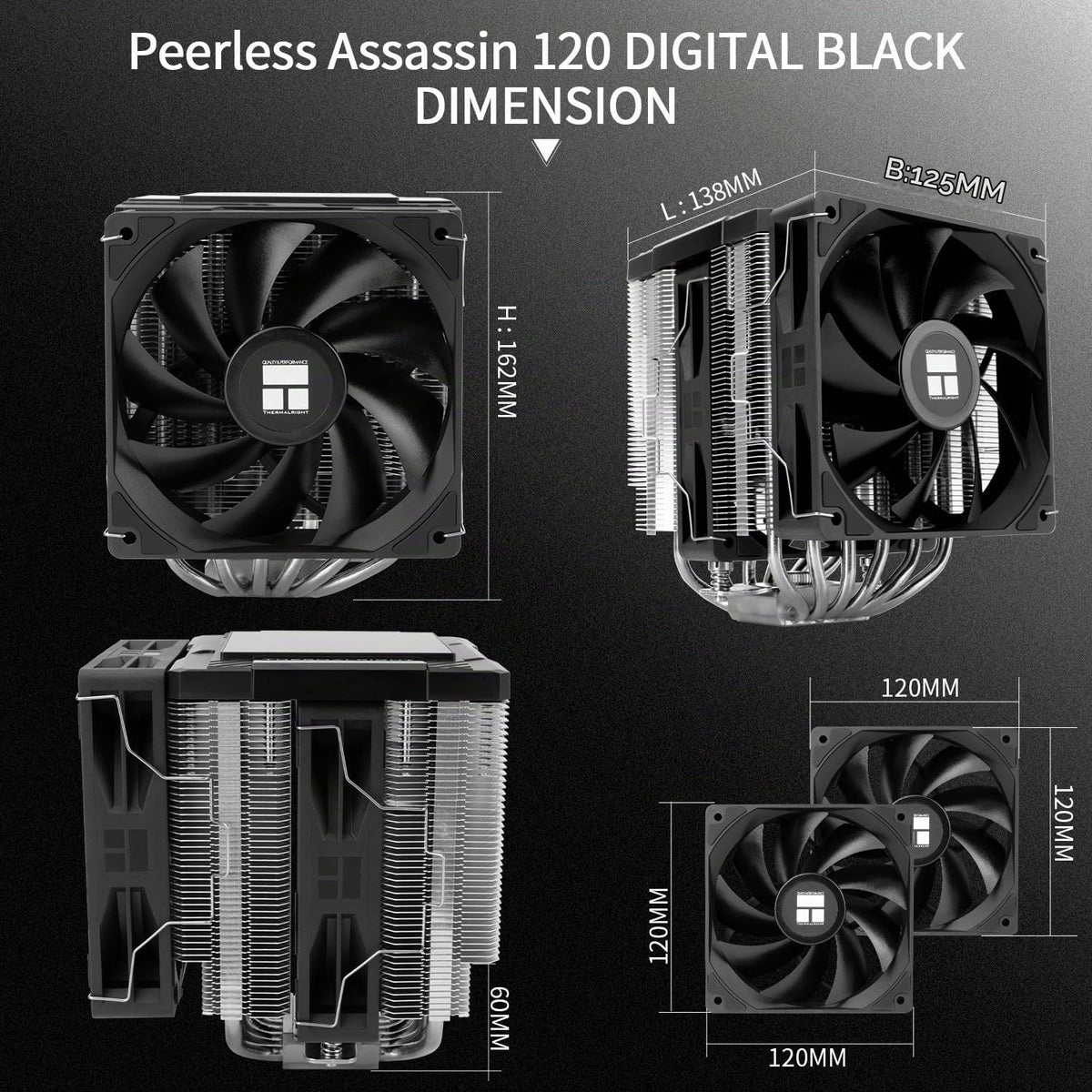 Thermalright Peerless Assassin 120 digital ARGB svart CPU-kylare, kylning med dubbla dörrar och dubbla fläktar, CPU-luftkylare, digital skärmskydd, för AM4/AM5, Intel LGA1851/1700/115X/1200