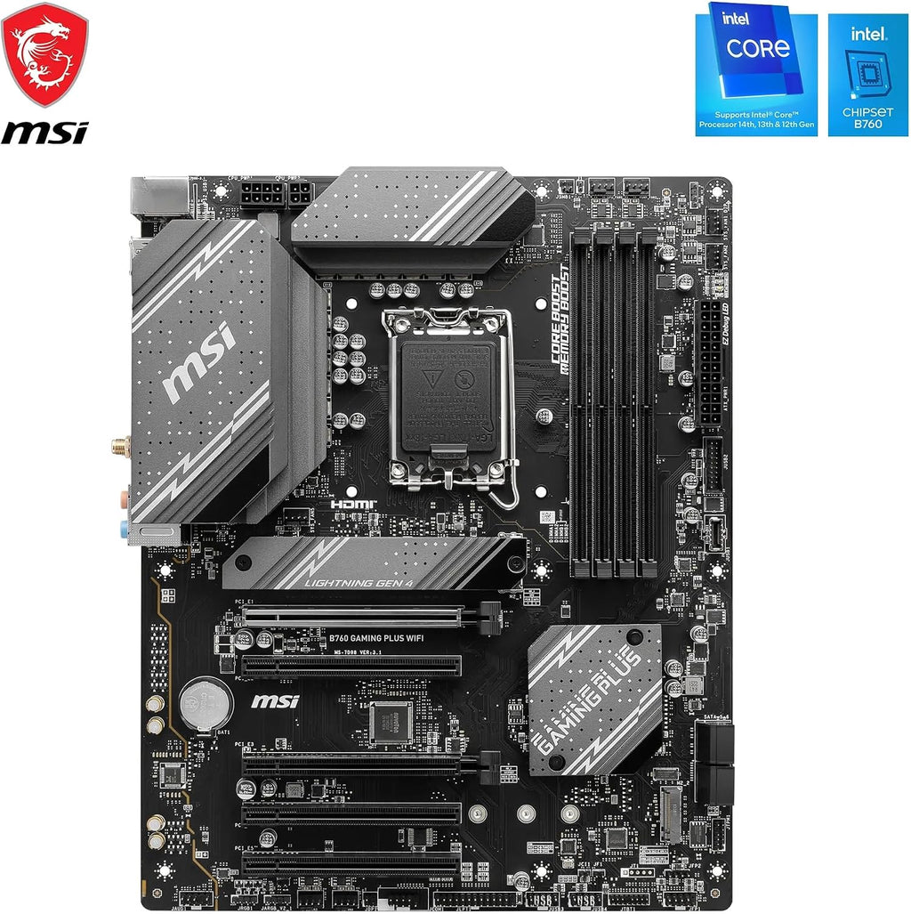 MSI PRO B760M-P DDR4 moderkort, Micro-ATX - Stöder Intel 12:e och 13:e generationens kärnprocessorer, LGA 1700 - DDR4 Memory Boost 4800+MHz/OC, PCIe 4.0 x16-kortplats, M.2 Gen4-kortplatser, olika