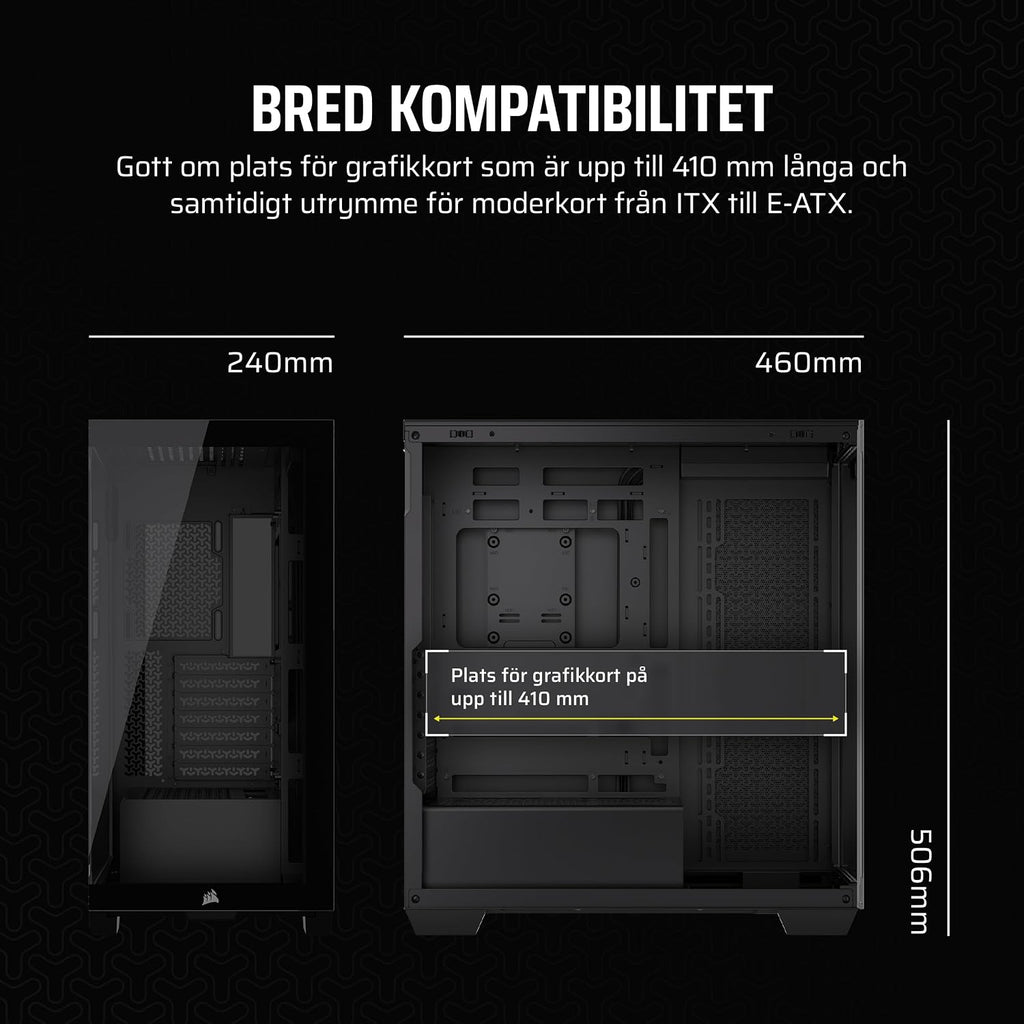 CORSAIR 3500X Mid-Tower ATX PC-Chassi Med Dubbla Kammare – Panoramabild i Härdat Glas - Kompatibel Med Moderkort Med Omvänd Anslutning – Inga Fläktar Inkluderade – Vit