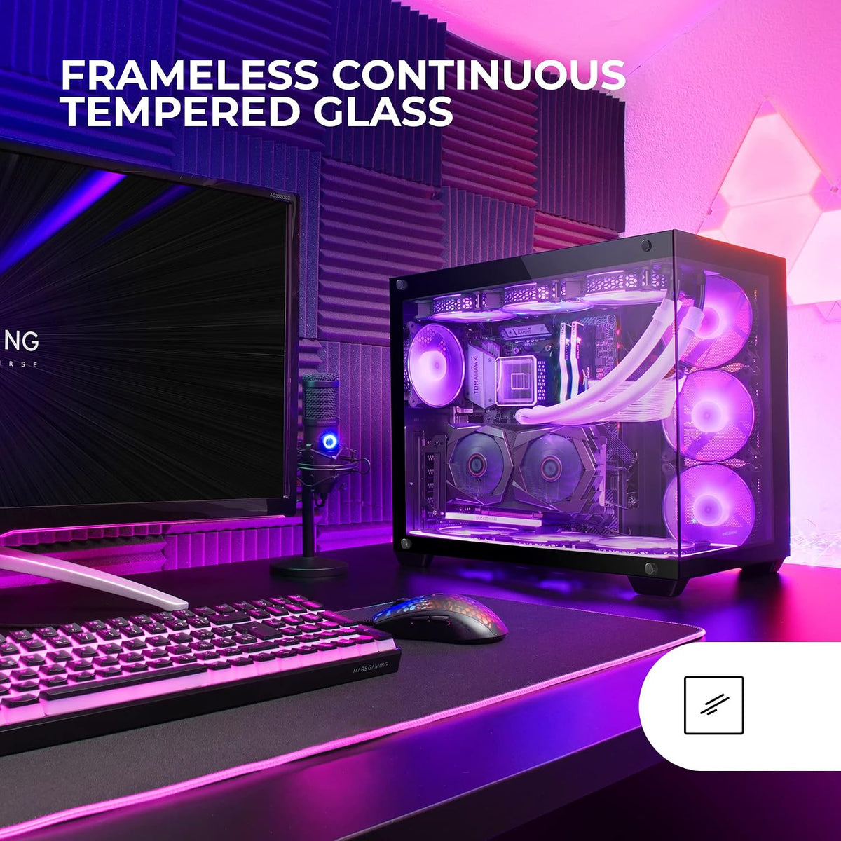 Mars Gaming MC-S1 svart, kompakt Micro-ATX Gaming PC-hölje, ARGB belysning 12 lägen, FRGB-fläkt, Full Side Window, MCS1