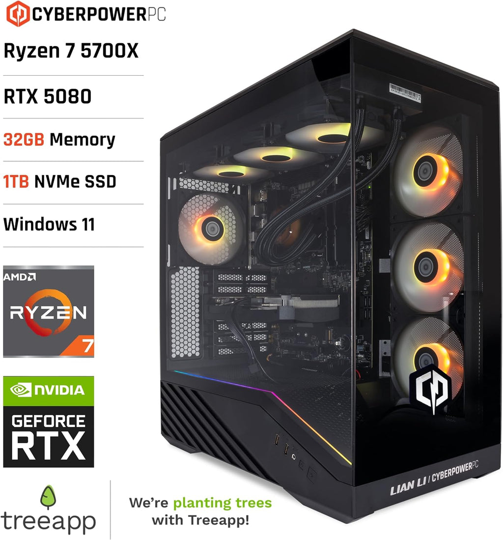 CYBERPOWERPC Luxe Gaming PC - AMD Ryzen 7 9800X3D, Nvidia RTX 5070 12GB, 32GB RAM, 1TB NVMe SSD, 650W 80+ PSU, Wi-Fi, Refrigeración a Liquido CPU, Windows 11, V100R RGB